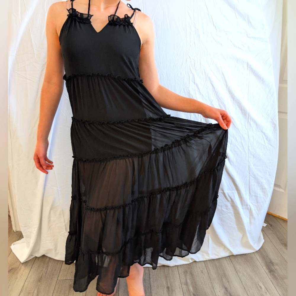 Black Asymmetrical Tiered Maxi Dress By The Weekend Brand